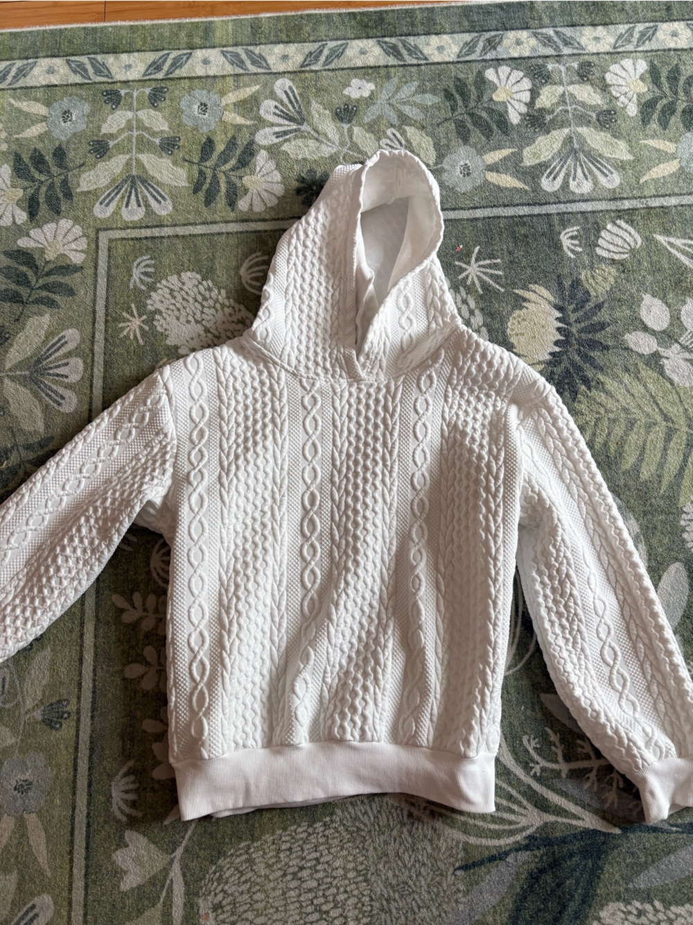 White Cable-Knit Like Hoodie Sweater - Women
